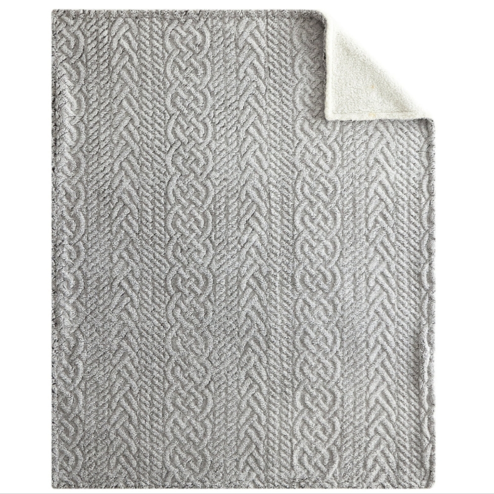 Dearfoams Reverse Sherpa Throw Blanket, Embossed Grey, Standard Throw - Picture 3 of 7